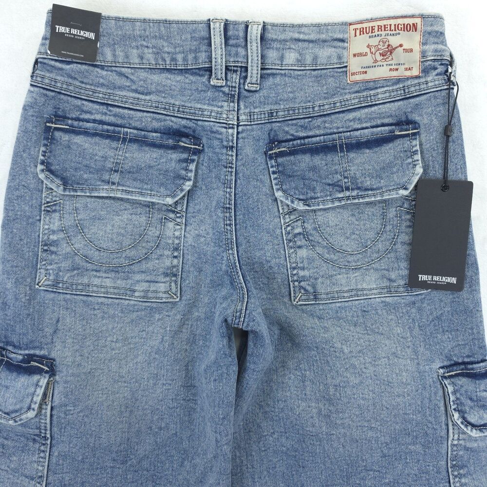 True Religion Women 26 Bobbi Baggy Cargo Y2K 90s Mid Rise Denim Blue Jeans NWT - Picture 9 of 12